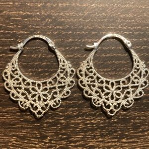 Silver Plated Hoop Earrings Marked ATI BR CN Hinged